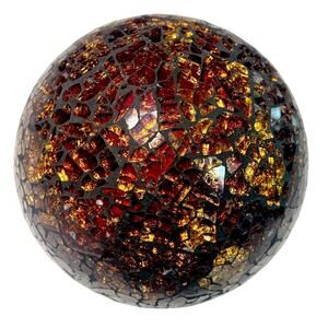 5” Pier1 Imports Mosaic Glass Ball Round Orb Red And Gold Cracked Glass